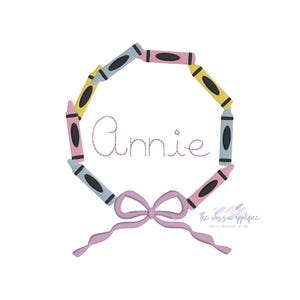 back to school crayon monogram frame with bow mini fill stitch machine embroidery design file
