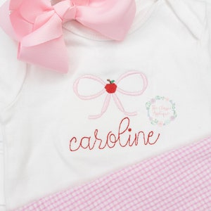 Back to school bow with apple mini embroidery design