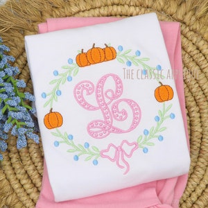 Fall pumpkin with bow monogram frame machine embroidery design file