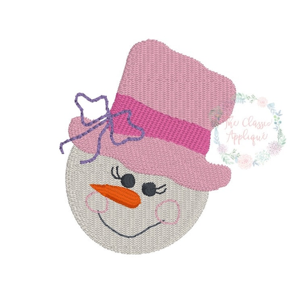 winter snowman girl with bow mini fill stitch machine embroidery design file