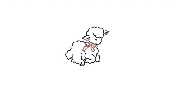 Mini Vintage Stitch Quick Stitch Sketch Lamb With Bow Embroidery Design