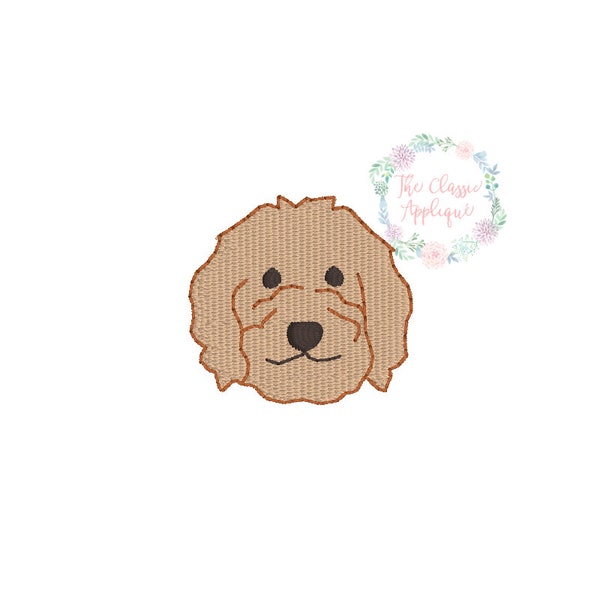 Curly haired puppy dog face mini fill stitch machine embroidery design file
