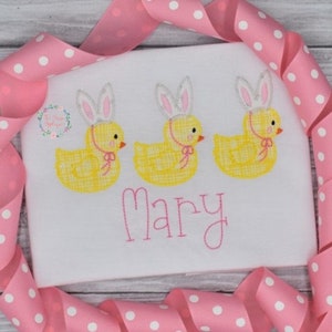 Easter chicks trio with bunny ears zig zag applique machine embroidery design file
