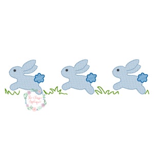 Easter hopping bunny rabbits sketch fill, light fill, quick stitch machine embroidery design file