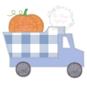 Dump truck with pumpkin fall zig zag applique machine embroidery design file