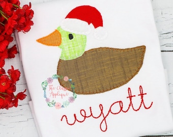 Christmas mallard duck with Santa hat blanket stitch, vintage style applique embroidery design file