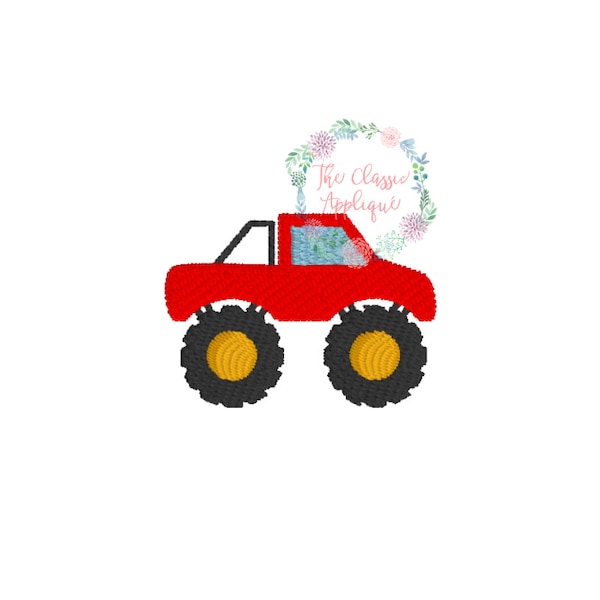 Monster truck boy mini fill stitch machine embroidery design file