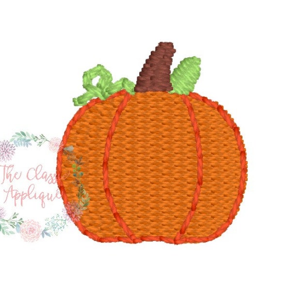 single fall, autumn pumpkin mini fill stitch machine embroidery design in three different sizes