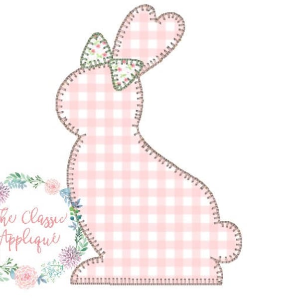 Easter bunny with bow blanket stitch applique embroidery design file in three sizes