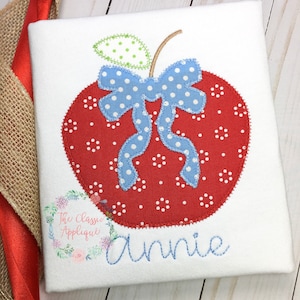 Back to school apple with bow zig zag applique machine embroidery design file