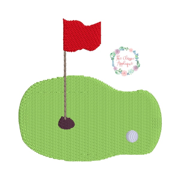 Golf green with flag and golf ball mini fill stitch  machine embroidery design file in three different sizes