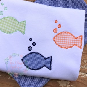 Summer three fish with bubbles trio zig zag applique machine embroidery design file