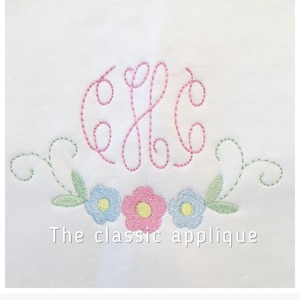 vintage inspired floral monogram frame design file for embroidery