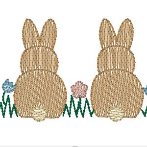 Combined Easter Bunnies in Grass With Flowers in Vintage Stitch AND ...