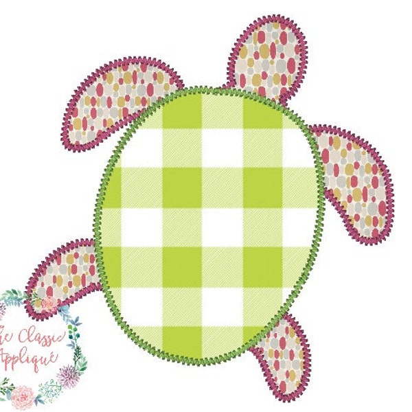 Summer sea turtle zigzag applique beach machine embroidery design file