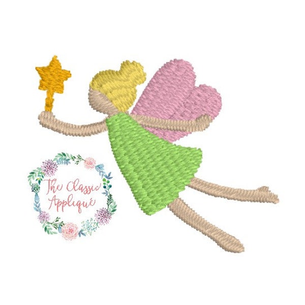 Fairy with wand and wings girl mini fill stitch machine embroidery design file in three sizes