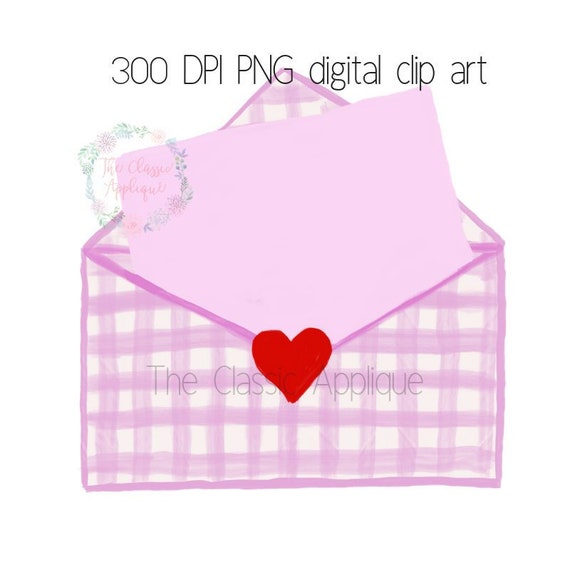 Valentine's day envelope with note and heart in pink watercolor PNG printable digital clip art file for HTV, sublimation, paper goods, more