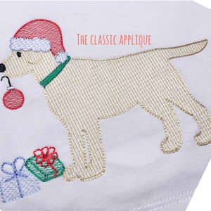 Christmas lab puppy dog with ornament and presents sketch fill, light fill, quick stitch machine embroidery design file