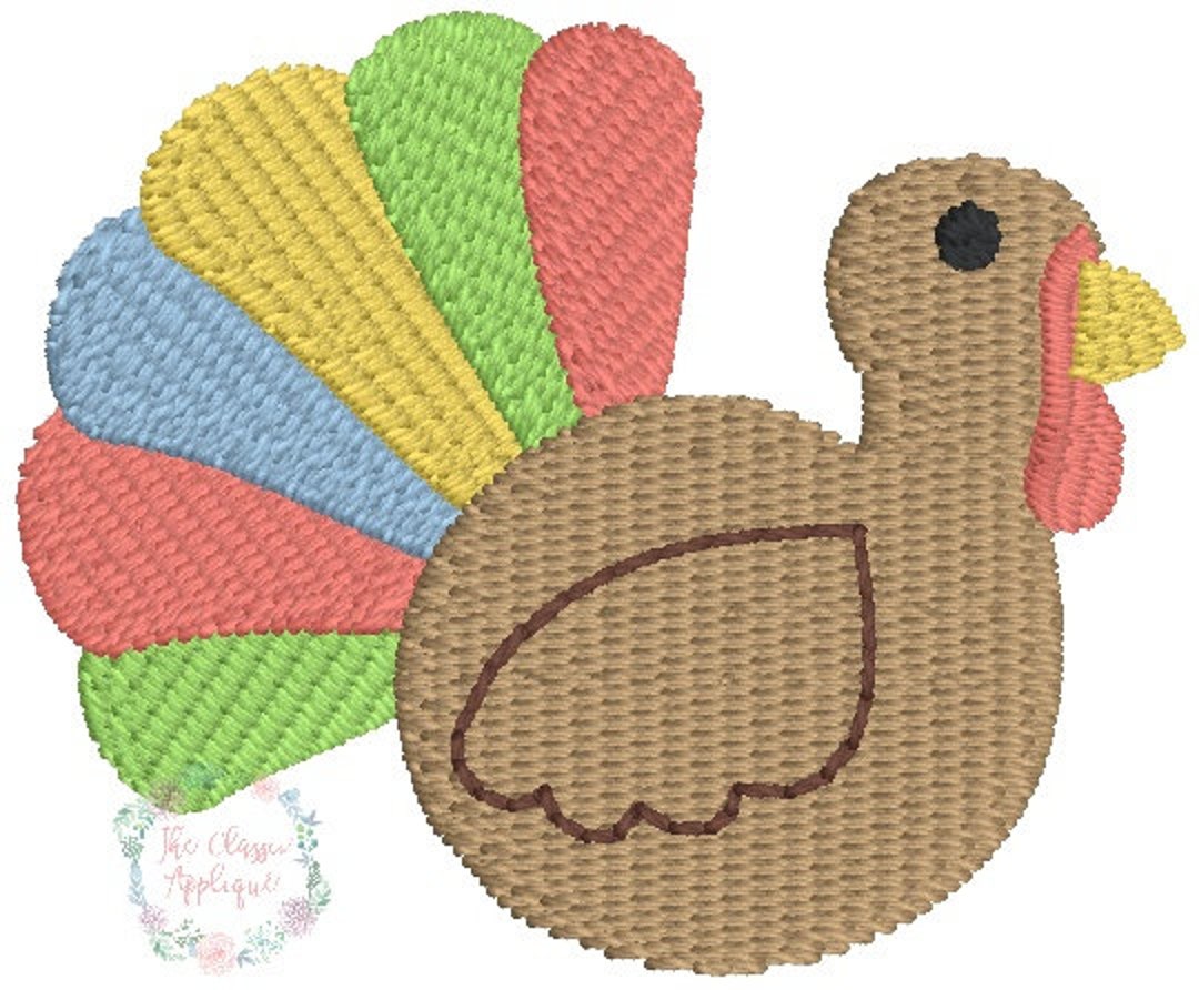 Thanksgiving Turkey Mini Fill Stitch Machine Embroidery Design File by