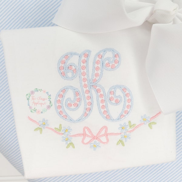 The Caroline satin stitch vintage style monogram font machine embroidery design file by The Classic Applique