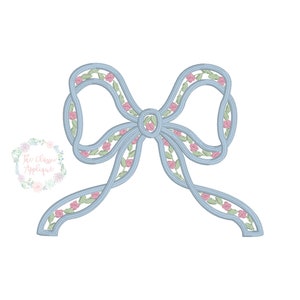 Girl spring floral satin stitch bow machine embroidery design file