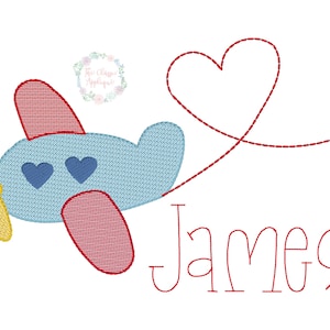 Valentine&#39;s Day airplane with heart sketch fill, light fill, quick stitch machine embroidery design file