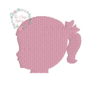 Niña con cola de caballo y perfil de silueta de arco cameo mini relleno puntada máquina bordado archivo de diseño de diseño
