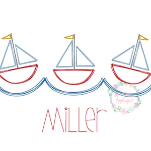 Summer sailboat trio on water doodle vintage stitch, quick stitch machine embroidery design file
