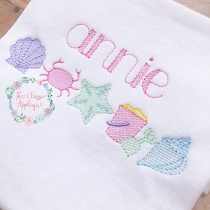 5 separate summer beach sketch fill machine embroidery designs that can be mixed and matched to Build Your Own Design