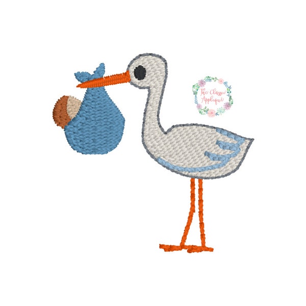 Stork with baby mini fill stitch machine embroidery design file