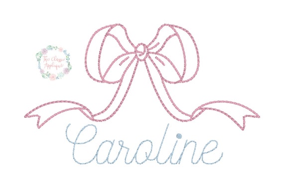 Girl heirloom bow vintage stitch machine embroidery design file