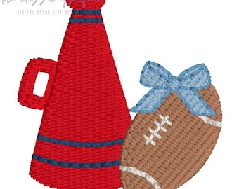 football with bow and cheerleading megaphone mini fill stitch machine embroidery design file