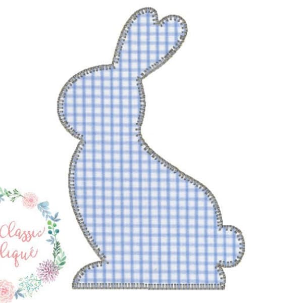 Easter bunny silhouette blanket stitch applique embroidery design file in three sizes