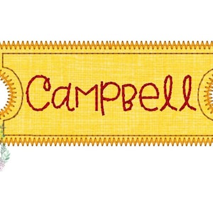 ticket name frame zig zag applique machine embroidery design file
