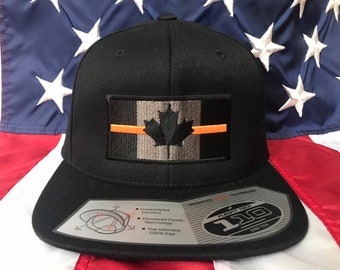 Thin ORANGE Line American Flag Search Rescue Coast Guard Flex Fit TRUCKER HAT