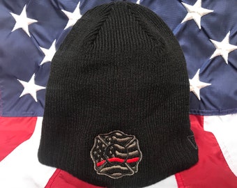 Unisex 3D Knitted Hat Skull Hat Beanie Cap American Flag Firefighter Distressed Red Line