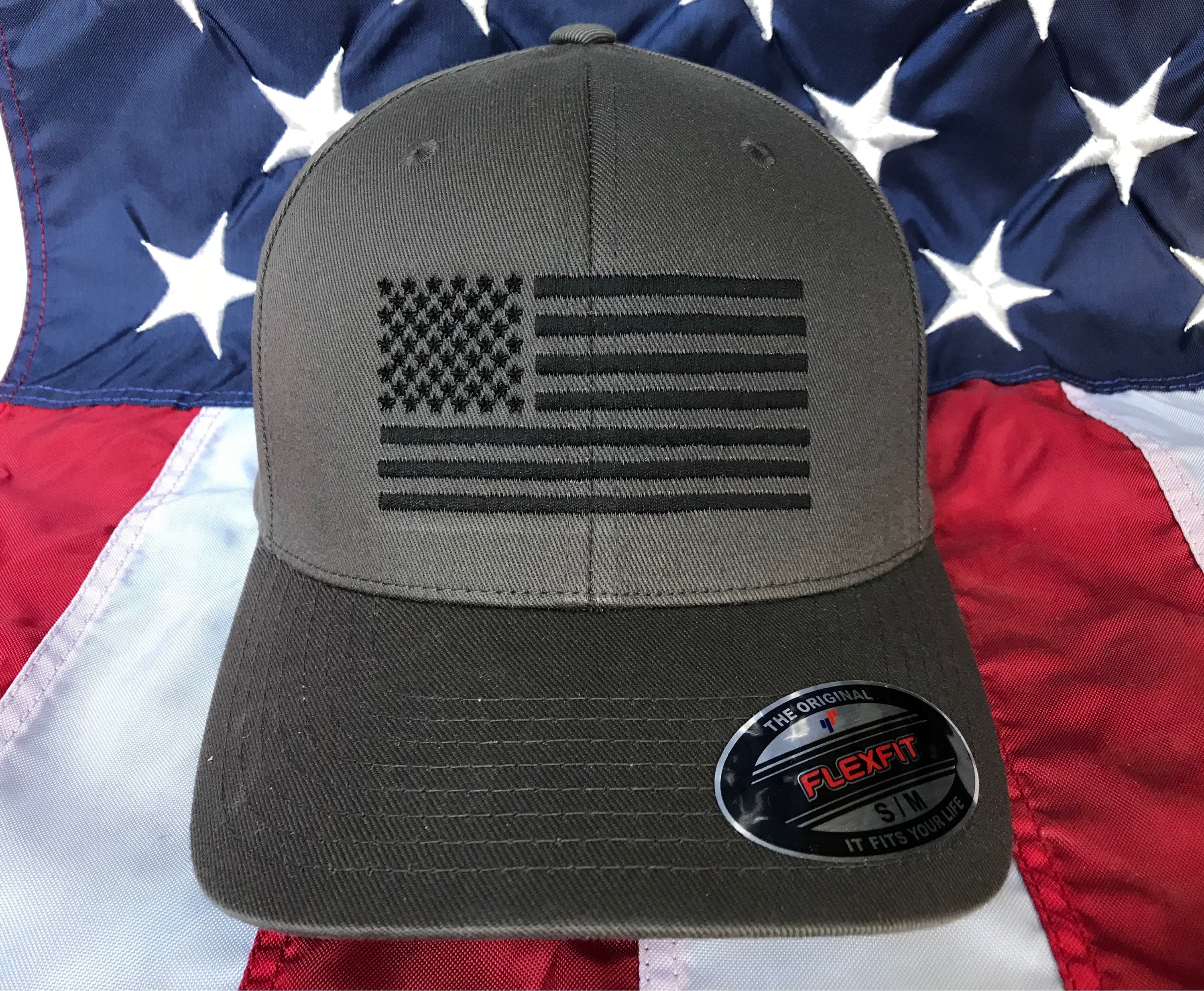 Any colors, Free personalization, black American flag dark grey hat