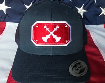 Free personalization, crossed bugles passport red shield fire fighter embroidered hat, firefighter gift, custom fire deparment hat