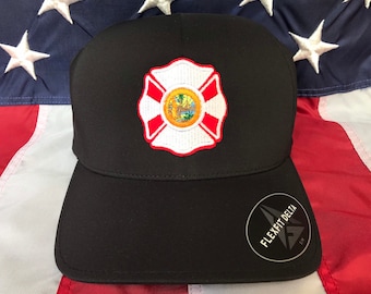 Maltese cross with Florida flag embroidered hat, state of florida flag, florida firefighter, Maltese cross, firefighter hat, FL firefighter