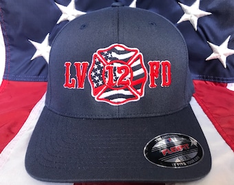 Free personalization Thin red line Maltese cross american flag with department initials Fire fighter hat, fire cap, custom fire department