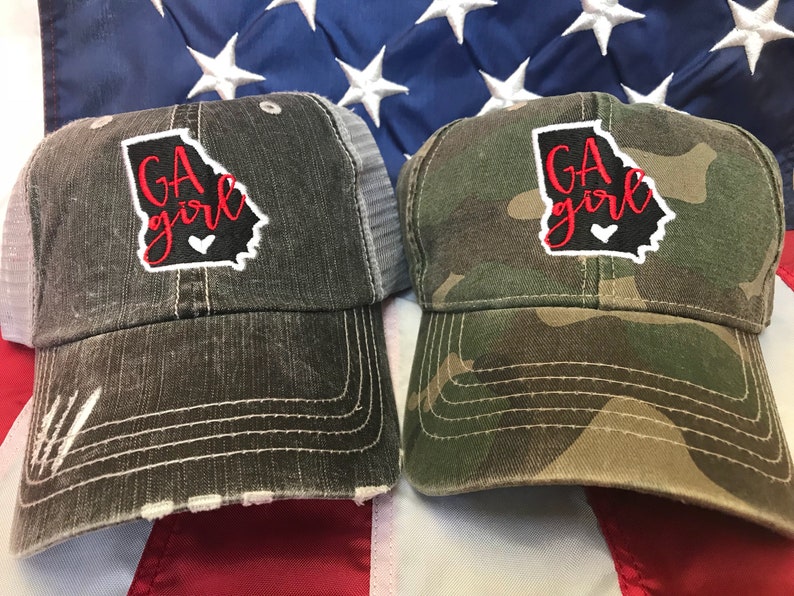 Ga Girl Distressed Trucker Hat Outline State of GA Etsy