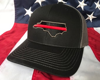 Thin red line state of NC fire fighter embroidered cap, firefighter hat, North Carolina fire fighter, thin blue line state of NC police