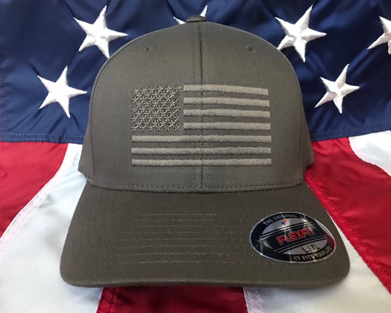 Free Personalization All Grey American Flag Hat Fire Cap Etsy