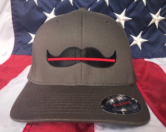 Free personalization Thin red line mustache, funny fire man hat, mustache fire man, thin red line embroidered hat