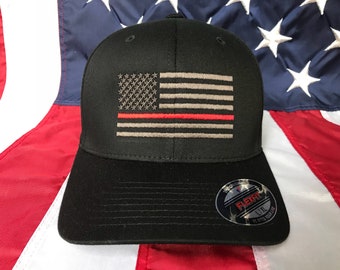 Free personalization Thin red line Fire fighter charcoal grey American flag hat, fire cap, custom fire fighter gift embroidered hat, fire