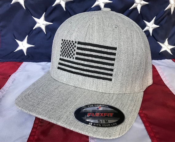 Hat Personalization, Black Fire Heather Flag Grey Grey Cap, Cap, Flag Baseball Colors, Any Flex Etsy American Heather Hat, - Fitted Cap, Free Fit