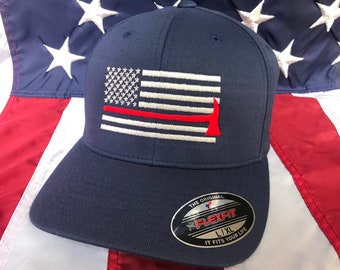 Free personalization Thin red line axe Fire fighter American flag hat, fire cap, custom fire fighter gift embroidered hat