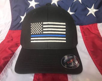 Free personalization, Men's Thin blue line police officer American flag hat, police cap, custom police officer embroidered hat