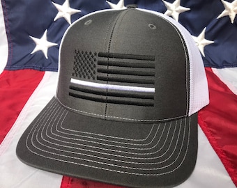 Free personalization, Thin white line hat,  American flag hat, baseball cap, custom gift embroidered hat, EMS white line cap