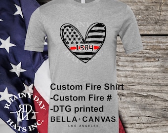 Free personalization, Custom Thin Red Line Heart Flag with fire number shirt, Fire Wife shirt, Fire Mom shirt, firefighter wife